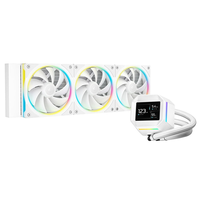 DeepCool LM360 Liquid CPU Cooler with 2.4" IPS Display, 360mm AIO, Triple 120mm ARGB Fans, Anti-Leak Technology, PWM Pump, Intel LGA 1851/1700 & AMD AM5 Compatible, White-Fans-Gigante Computers