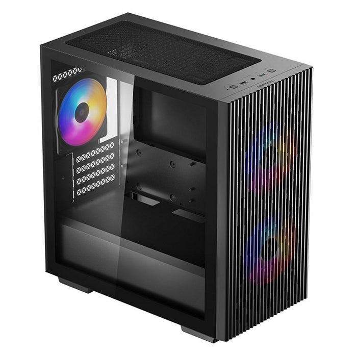 DeepCool MATREXX 40 3FS Micro Tower 1 x USB 3.0 / 1 x USB 2.0 Tempered Glass Side Window Panel Black Case with Tri-Colour LED Fans-Cases-Gigante Computers