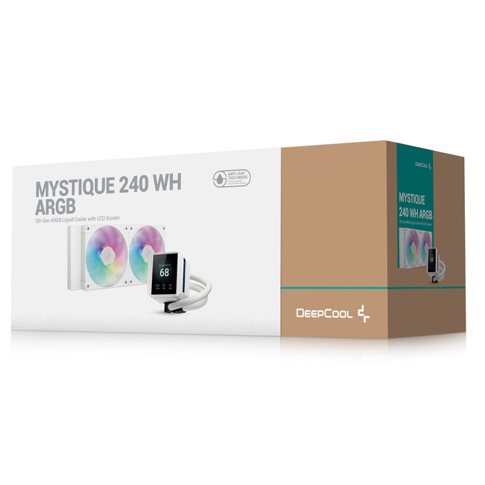 DeepCool Mystique 240 WH ARGB Liquid CPU Cooler with 2.83" TFT LCD Display, 240mm Radiator, Addressable RGB Fans, Hydro Bearing, and Wide Compatibility for Intel & AMD Sockets-CPU Fans & Paste-Gigante Computers