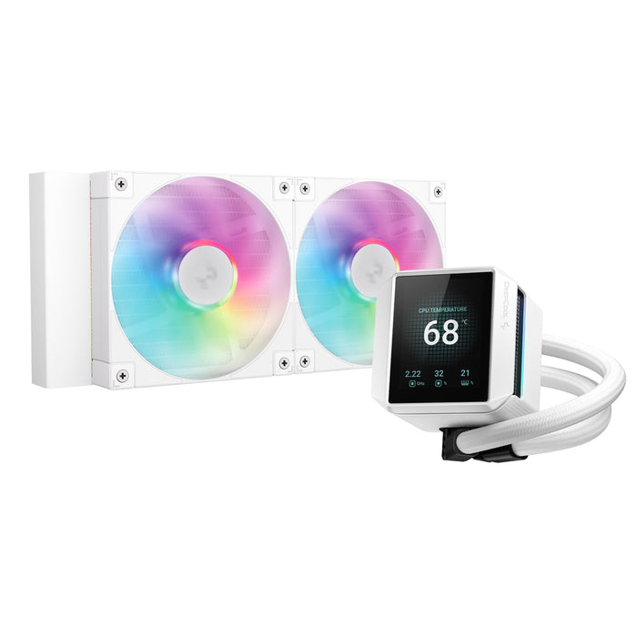 DeepCool Mystique 240 WH ARGB Liquid CPU Cooler with 2.83" TFT LCD Display, 240mm Radiator, Addressable RGB Fans, Hydro Bearing, and Wide Compatibility for Intel & AMD Sockets-CPU Fans & Paste-Gigante Computers