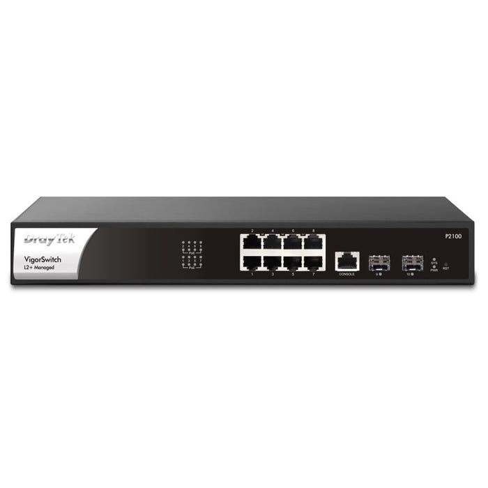 DrayTek VSP2100-K VigorSwitch P2100 8 Port Gigabit POE Layer 2+ Managed Switch with 2 SFP Uplink Ports-Networking-Gigante Computers