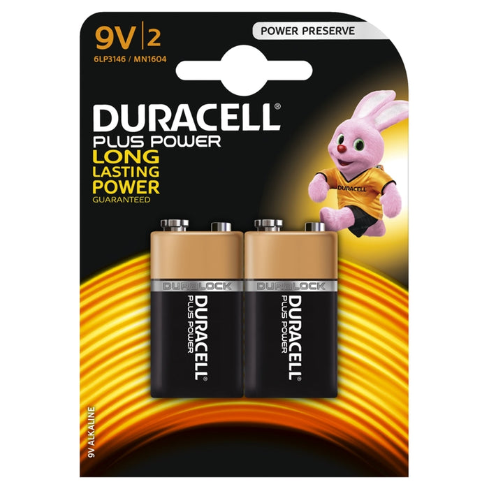 Duracell Plus Power Alkaline Pack of 2 9V Battery-Batteries Power Banks-Gigante Computers