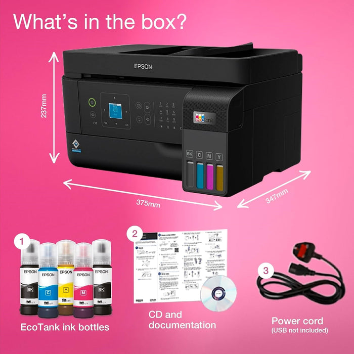 Epson EcoTank ET-3760 All-in-One Printer with Cartridge-Free Printing, Wireless, Scanner, Copier, and High-Yield Ink Perfect for Home or Office-Printers-Gigante Computers