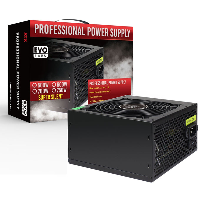 Evo Labs E-600BL 600W 120mm Black Silent Fan PSU-PSUs-Gigante Computers