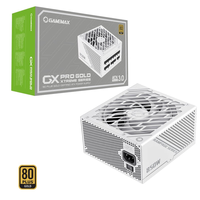 GAMEMAX GX-850W Pro Modular 80 Plus Gold ATX3.0 PCIe 5.0 White Power Supply With 135mm FDB Fan-Power Supplies-Gigante Computers