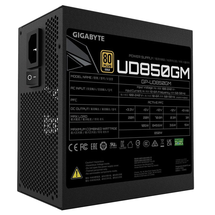 GIGABYTE GP-UD850GM 850W 80 Plus Gold Certified Fully Modular Power Supply, Ultra Durable with Japanese Capacitors, Enhanced Thermal Solution, 120mm Smart Hydraulic Bearing Fan, Compact Design, Ideal for High-Performance Systems-Power Supplies-Gigante Computers