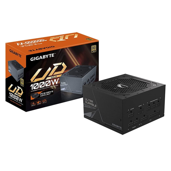 GIGABYTE UD1000GM PG5 1000W PSU, 120mm Smart Hydraulic Bearing Fan, 80 PLUS Gold, Fully Modular, UK Plug, High-Quality Japanese Capacitors, Support for PCIe Gen 5.0 Graphics Cards with High Quality Native 16-pin Cable-Power Supplies-Gigante Computers