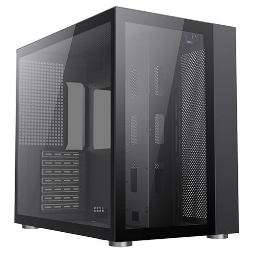 GameMax Infinity Gaming Case w/ Glass Side & Front, ATX, Dual Chamber, No Fans inc., Mesh Panels, USB-C, Black-Cases-Gigante Computers