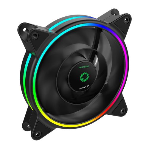 GameMax Razor 12cm PWM Rainbow ARGB Dual Ring Case Fan, Hydro Bearing, 24 LEDs, Anti-Vibration, 3-pin/Molex, Up to 1200 RPM-Cooling-Gigante Computers