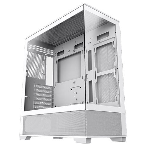 GameMax Vista ATX Gaming Case w/ Glass Side & Front, Mesh Panelling, No Fans inc., ARGB PWM Fan Hub, White-Cases-Gigante Computers