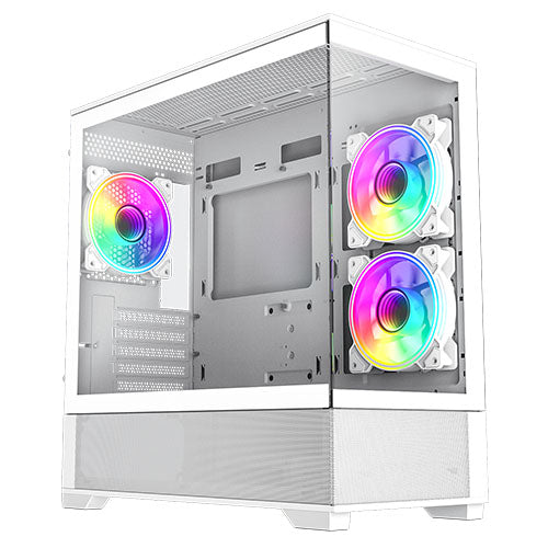 GameMax Vista Micro ATX Gaming Case w/ Glass Side & Front, Mesh Panelling, 3x Infinity ARGB Fans, ARGB PWM Fan Hub, White-Cases-Gigante Computers