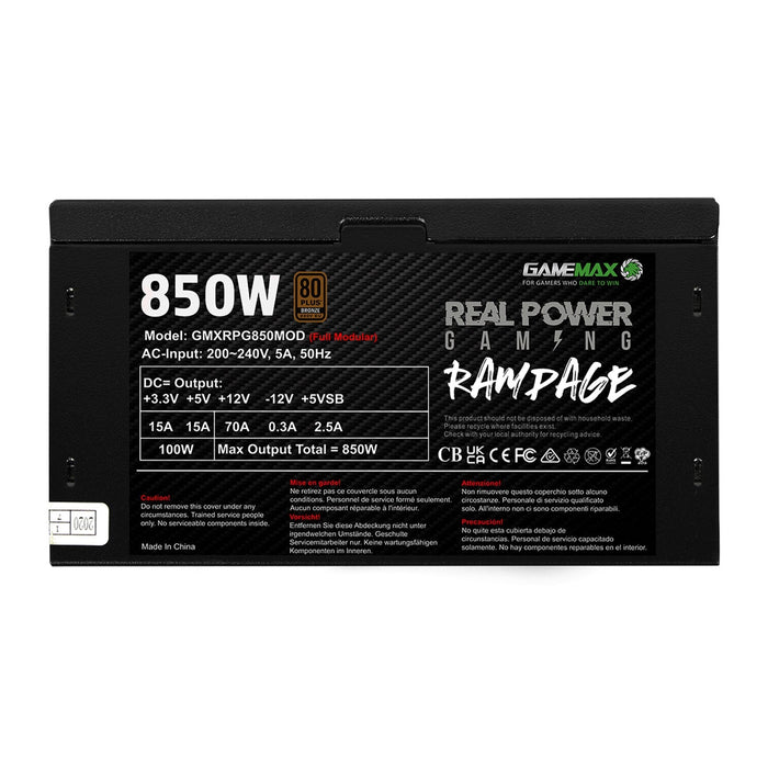 Gamemax RPG Rampage 850W Fully Modular 80 Plus Gold PSU With 140mm FDB Fan-Power Supplies-Gigante Computers