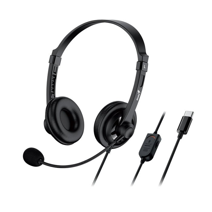 Genius HS-230U Headset with Mic, USB-C Connection, Plug and Play, Adjustable Headband and microphone with In-line Volume Control, Black-Speakers-Gigante Computers