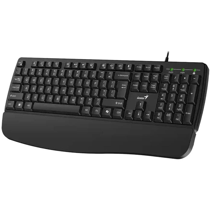 Genius KB-123 Wired AI Copilot Business Keyboard with Palm Rest, USB Plug and Play, Multimedia Function Keys, Full Size UK Layout Design for Home or Office, Black-Keyboard-Gigante Computers