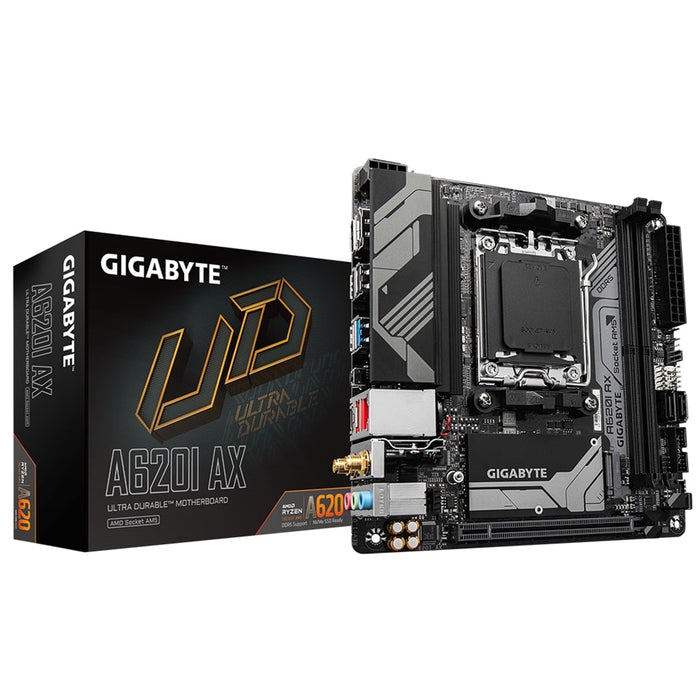 Gigabyte A620I AX (rev. 1.0) AMD5 Socket Motherboard, Mini-ITX, 2x DDR5 Slots, 1x M.2 Socket, 2.5GbE LAN, 1 x Display/1x HDMI Port-Motherboards-Gigante Computers