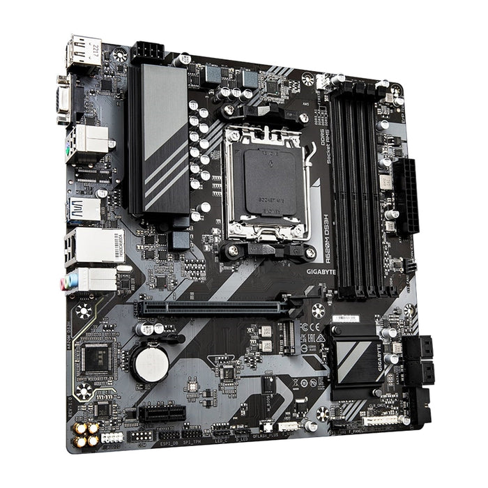 Gigabyte A620M DS3H Ultra Durable AMD AM5 Socket Motherboard, Micro-ATX, 4x DDR5 Slots, 1x M.2 Socket, 1x USB-C Port, GbE LAN, 1x D-Sub / 1x DisplayPort / 1x HDMI Port-Motherboards-Gigante Computers