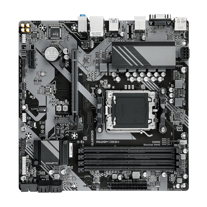 Gigabyte A620M DS3H Ultra Durable AMD AM5 Socket Motherboard, Micro-ATX, 4x DDR5 Slots, 1x M.2 Socket, 1x USB-C Port, GbE LAN, 1x D-Sub / 1x DisplayPort / 1x HDMI Port-Motherboards-Gigante Computers