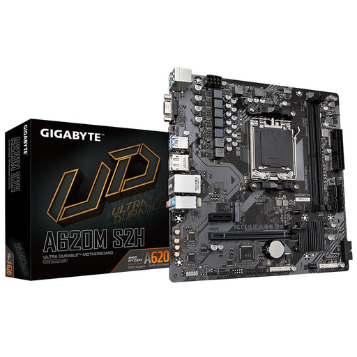 Gigabyte A620M S2H AMD AM5 Socket Motherboard, Micro-ATX, 2x DDR5 Slots, 1x M.2 Socket, GbE LAN, 1x D-Sub / 1x DisplayPort / 1x HDMI Port-Motherboards-Gigante Computers