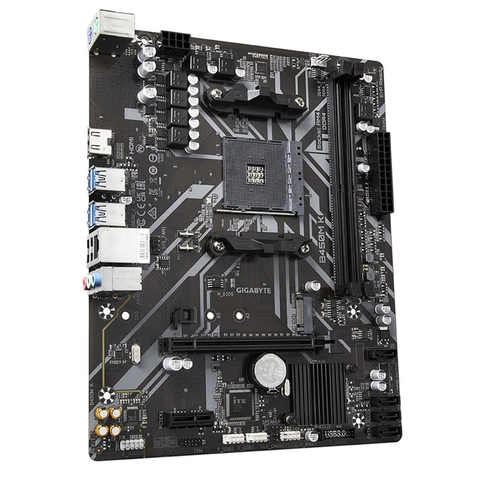 Gigabyte B450M K DDR4 Motherboard, AMD Socket AM4, Micro ATX, USB 3.2 Gen 1, 1 PCIe 3.0 x16, 1 PCIe 3.0 x4 M.2, HDMI 2.0, Realtek Gigabit LAN-Motherboards-Gigante Computers