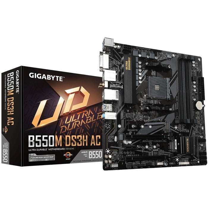 Gigabyte B550 Ultra Durable Motherboard with Pure Digital VRM Solution, PCIe 4.0 x16 Slot, Dual PCIe 4.0/3.0 M.2 Connectors, Intel Dual Band 802.11ac WIFI, Realtek GbE LAN, Smart Fan 5 with FAN STOP, RGB FUSION 2.0, Q-Flash Plus-Motherboards-Gigante Computers