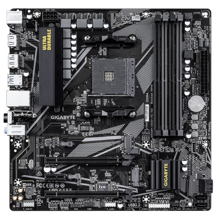 Gigabyte B550M DS3H AC R2 AMD AM4 Socket Micro ATX WiFi 6 Motherboard, Dual Channel DDR4, 4x DIMMS, 2x M.2 slots, including PCIe 4.0 x1-Motherboards-Gigante Computers
