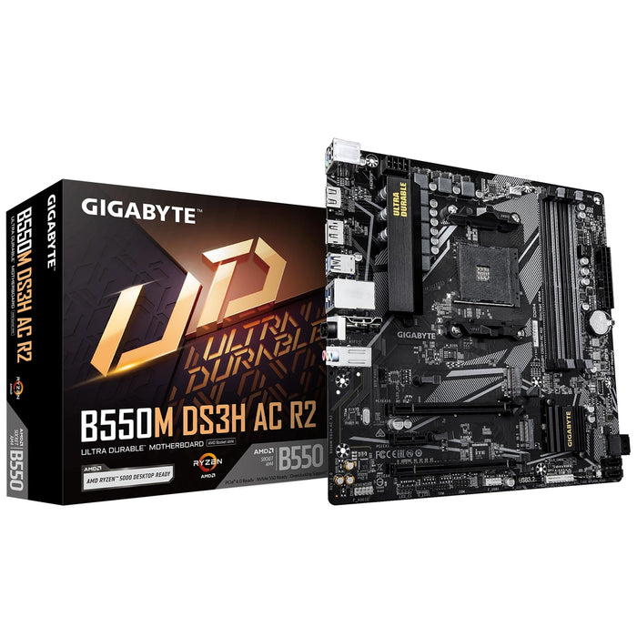 Gigabyte B550M DS3H AC R2 AMD AM4 Socket Micro ATX WiFi 6 Motherboard, Dual Channel DDR4, 4x DIMMS, 2x M.2 slots, including PCIe 4.0 x1-Motherboards-Gigante Computers
