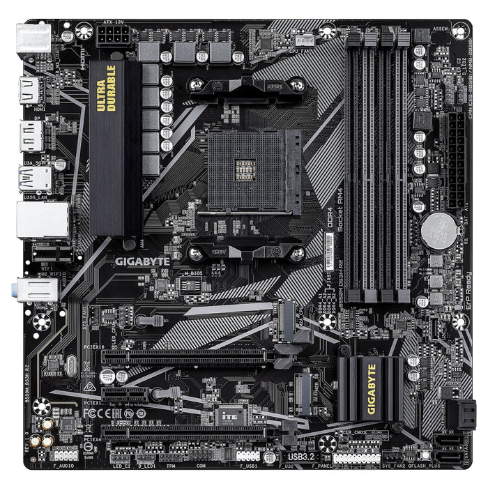 Gigabyte B550M DS3H R2 AMD AM4 Socket Micro ATX Motherboard, Dual Channel DDR4, 4x DIMMS, 2x M.2 slots, including PCIe 4.0 x1-Motherboards-Gigante Computers
