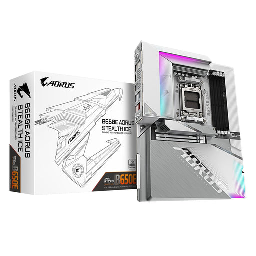 Gigabyte B650E AORUS STEALTH ICE AMD AM5 Socket Motherboard, ATX, 4x DDR5 Slots, 3x M.2 Sockets, 2x USB-C Port, Fitted I/O Shield, 2.5GbE LAN, Wi-Fi 7, 2x HDMI Port / 1x USB-C-Motherboards-Gigante Computers