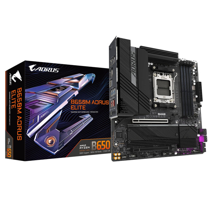 Gigabyte B650M AORUS ELITE AMD AM5 Socket Motherboard, Micro-ATX, 4x DDR5 Slots, 2x M.2 Socket, Fitted I/O Shield, 2.5GbE LAN, 1x DisplayPort / 1x HDMI Port-Motherboards-Gigante Computers