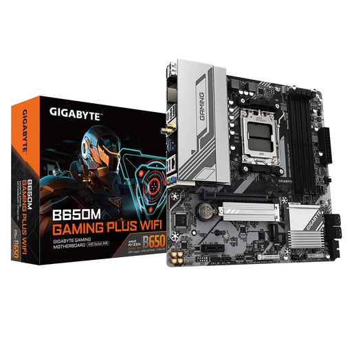 Gigabyte B650M GAMING PLUS WIFI (Rev.1.2) AMD AM5 Socket Motherboard, Micro-ATX, 4x DDR5 Slots, 2x M.2 Socket, Fitted I/O Shield, 2.5GbE LAN, Wi-Fi 6, 2x DisplayPort / 1x HDMI Port-Motherboards-Gigante Computers