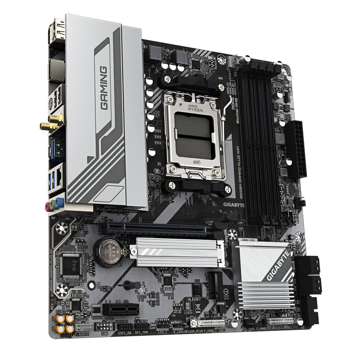Gigabyte B650M GAMING PLUS WIFI (Rev.1.2) AMD AM5 Socket Motherboard, Micro-ATX, 4x DDR5 Slots, 2x M.2 Socket, Fitted I/O Shield, 2.5GbE LAN, Wi-Fi 6, 2x DisplayPort / 1x HDMI Port-Motherboards-Gigante Computers