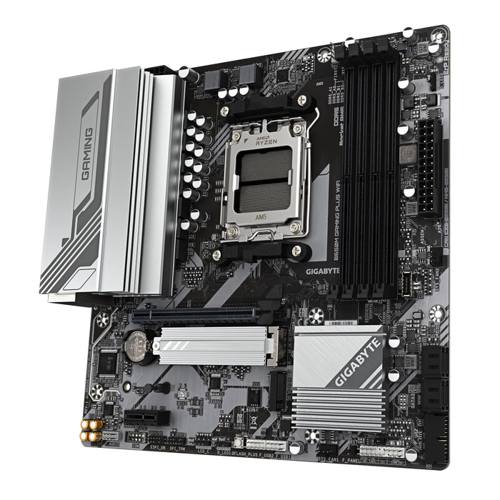 Gigabyte B650M GAMING PLUS WIFI (Rev.1.2) AMD AM5 Socket Motherboard, Micro-ATX, 4x DDR5 Slots, 2x M.2 Socket, Fitted I/O Shield, 2.5GbE LAN, Wi-Fi 6, 2x DisplayPort / 1x HDMI Port-Motherboards-Gigante Computers