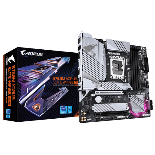 Gigabyte B760M AORUS ELITE WIFI6E GEN5 Intel 1700 Socket Motherboard, Micro-ATX, 4x DDR5 Slots, 2x M.2 Socket, 2.5GbE LAN, 1x HDMI Port/ 1x DisplayPort-Motherboards-Gigante Computers