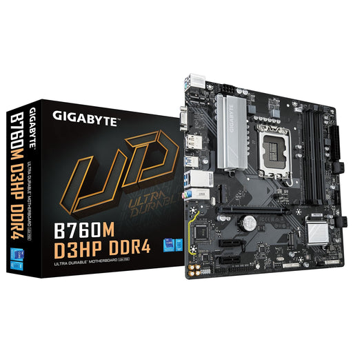 Gigabyte B760M D3HP DDR4 Intel 1700 Socket Motherboard, Micro-ATX, 4x DDR4 Slots, 2x M.2 Sockets, 1x USB-C Port, GbE LAN, 1x D-Sub / 1x DisplayPort / 1x HDMI Port-Motherboards-Gigante Computers
