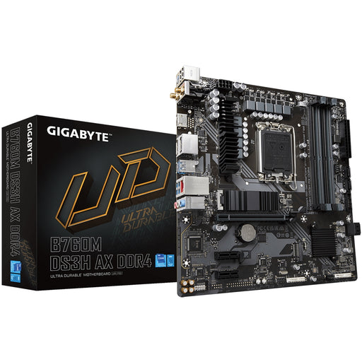 Gigabyte B760M DS3H AX DDR4 Motherboard, Intel Socket 1700, 12th/13th Gen, 1x PCIe 4.0 x16, 2 x PCIe 4.0 M.2, Micro ATX, USB Type-C, 2.5GbE LAN, Wi-Fi 6E 802.11ax, HDMI, DisplayPort, Smart Fan 6, Q-Flash Plus-Motherboards-Gigante Computers
