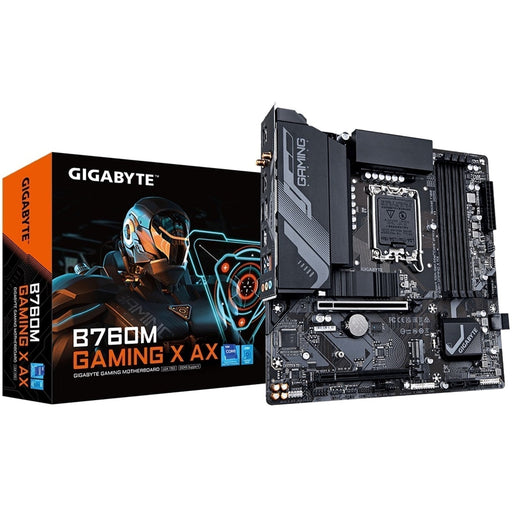 Gigabyte B760M GAMING X AX Intel 1700 Socket Motherboard, Micro-ATX, 4x DDR5 Slots, 2x M.2 Sockets, 1x USB-C Port, Fitted I/O Shield, 2.5GbE LAN, Wi-Fi 6E, 1x DisplayPort / 1x HDMI Port-Motherboards-Gigante Computers