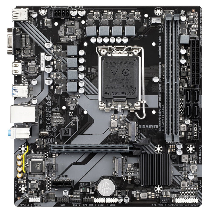 Gigabyte B760M H DDR4 Ultra Durable Intel 1700 Socket Motherboard, Micro-ATX, 2x DDR4 Slots, 2x M.2 Sockets, GbE LAN, 1x D-Sub / 1x HDMI Port-Motherboards-Gigante Computers