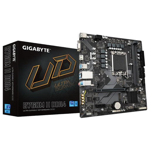 Gigabyte B760M H DDR4 Ultra Durable Intel 1700 Socket Motherboard, Micro-ATX, 2x DDR4 Slots, 2x M.2 Sockets, GbE LAN, 1x D-Sub / 1x HDMI Port-Motherboards-Gigante Computers