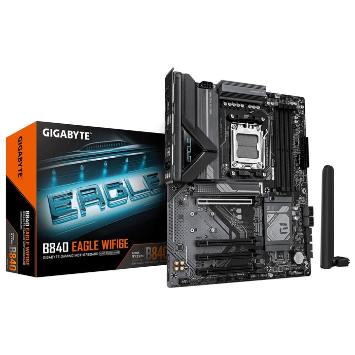 Gigabyte B840 EAGLE WIFI6E AMD AM5 Socket Motherboard, ATX, 4x DDR5 Slots, 3x M.2 Socket, Fitted I/O Shield, 2.5GbE LAN, Wi-Fi 6E, 1x DisplayPort / 1x HDMI Port-Motherboards-Gigante Computers