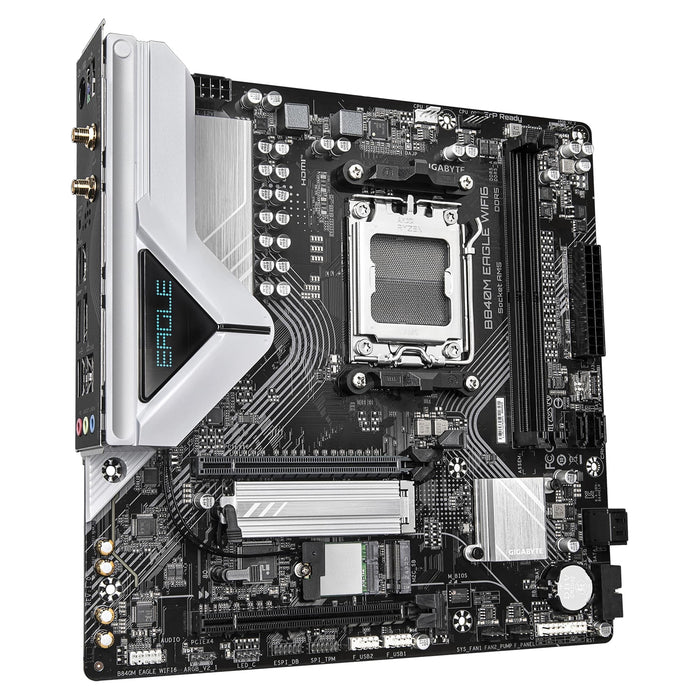 Gigabyte B840M EAGLE WIFI6 AMD AM5 Socket Motherboard, Micro-ATX, 2x DDR5 Slots, 2x M.2 Socket, Fitted I/O Shield, 2.5GbE LAN, Wi-Fi 6, 1x DisplayPort / 1x HDMI Port-Motherboards-Gigante Computers
