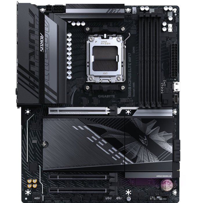 Gigabyte B850 AORUS ELITE WIFI7 AMD AM5 Socket Motherboard, ATX, 4x DDR5 Slots, 3x M.2 Sockets, 2x USB-C Port, Fitted I/O Shield, 2.5GbE LAN, Wi-Fi 7, 1x DisplayPort / 1x HDMI Port-Motherboards-Gigante Computers
