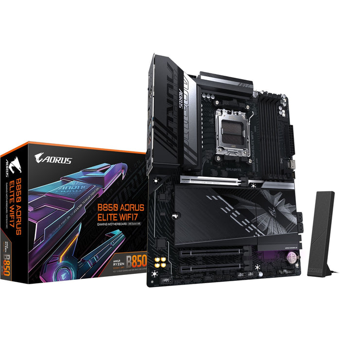 Gigabyte B850 AORUS ELITE WIFI7 AMD AM5 Socket Motherboard, ATX, 4x DDR5 Slots, 3x M.2 Sockets, 2x USB-C Port, Fitted I/O Shield, 2.5GbE LAN, Wi-Fi 7, 1x DisplayPort / 1x HDMI Port-Motherboards-Gigante Computers