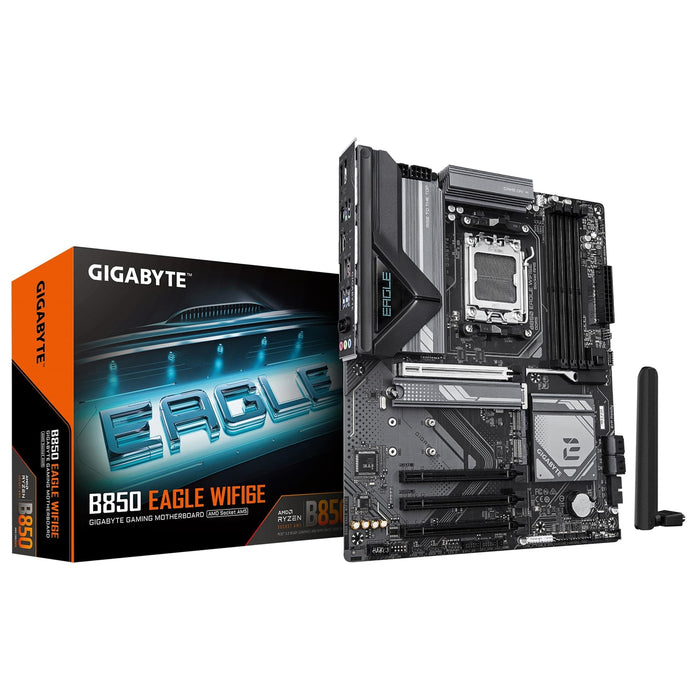 Gigabyte B850 EAGLE WIFI6E AMD AM5 Socket Motherboard, ATX, 4x DDR5 Slots, 3x M.2 Sockets, 2x USB-C Port, Fitted I/O Shield, GbE LAN, Wi-Fi 6E, 1x DisplayPort / 1x HDMI Port-Motherboards-Gigante Computers