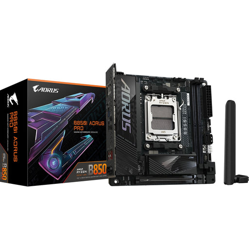 Gigabyte B850I AORUS PRO AMD AM5 Socket Motherboard, Mini-ITX, 2x DDR5 Slots, 2x M.2 Sockets, 2x USB-C Port, Fitted I/O Shield, 2.5GbE LAN, Wi-Fi 7, 1x HDMI Port-Motherboards-Gigante Computers