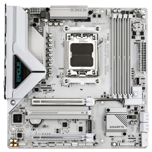 Gigabyte B850M Eagle WIFI6E ICE AMD AM5 Socket Motherboard, Micro ATX, 4x DDR5 Slots, 3x M.2 Sockets, 2x USB-C Port, Wi-Fi 6E, 2x DisplayPort / 1x HDMI Port-Motherboards-Gigante Computers