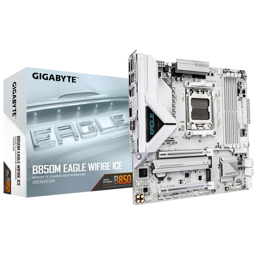 Gigabyte B850M Eagle WIFI6E ICE AMD AM5 Socket Motherboard, Micro ATX, 4x DDR5 Slots, 3x M.2 Sockets, 2x USB-C Port, Wi-Fi 6E, 2x DisplayPort / 1x HDMI Port-Motherboards-Gigante Computers