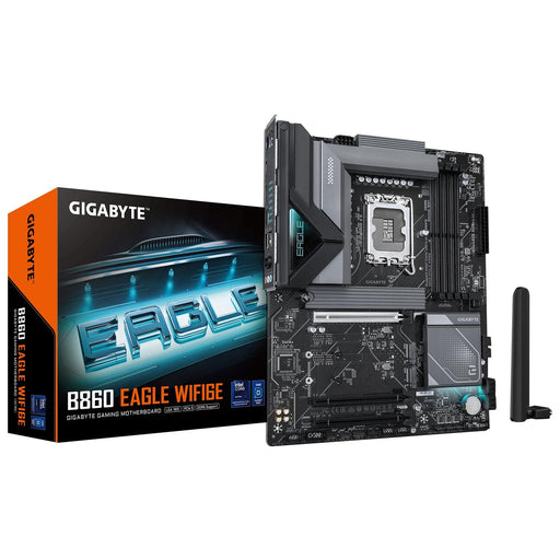 Gigabyte B860 EAGLE WIFI6E Intel 1851 Socket Motherboard, ATX, 4x DDR5 Slots, 3x M.2 Sockets, 2x USB-C Port, Fitted I/O Shield, 2.5GbE LAN, Wi-Fi 6E, 1x DisplayPort / 1x HDMI Port-Motherboards-Gigante Computers