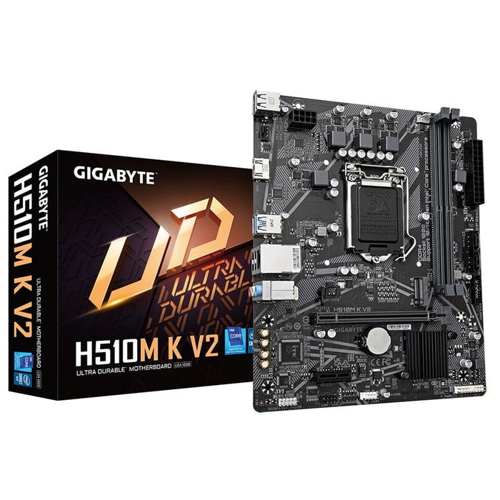 Gigabyte H510M K V2 Motherboard, Intel Socket 1200, Micro ATX, High Definition Audio, 1 PCIe 4.0 x16, 1 PCIe 3.0 x1, 1 PCIe 3.0 x4 M.2, HDMI 1.4, Q Flash-Motherboards-Gigante Computers