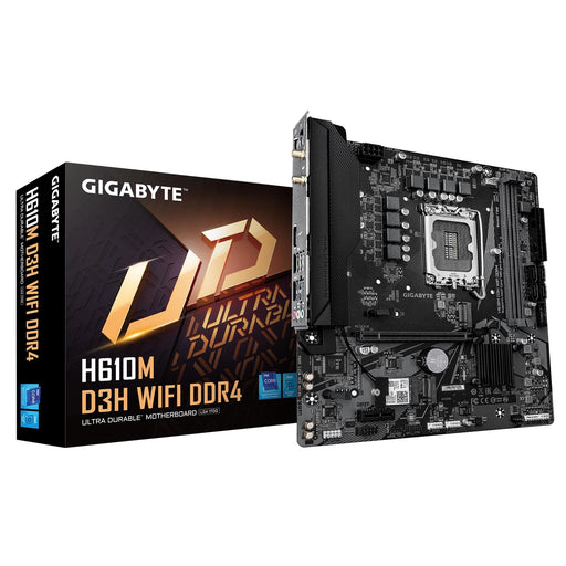 Gigabyte H610M D3H WIFI DDR4 Intel 1700 Socket Motherboard, Micro-ATX, 2x DDR4 Slots, 2x M.2 Socket, GbE LAN, Wi-Fi 5, 1x HDMI Port-Motherboards-Gigante Computers