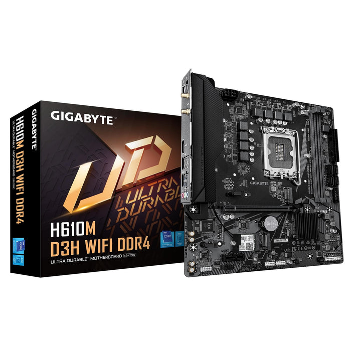 Gigabyte H610M D3H WIFI DDR4 Intel 1700 Socket Motherboard, Micro-ATX, 2x DDR4 Slots, 2x M.2 Socket, GbE LAN, Wi-Fi 5, 1x HDMI Port-Motherboards-Gigante Computers